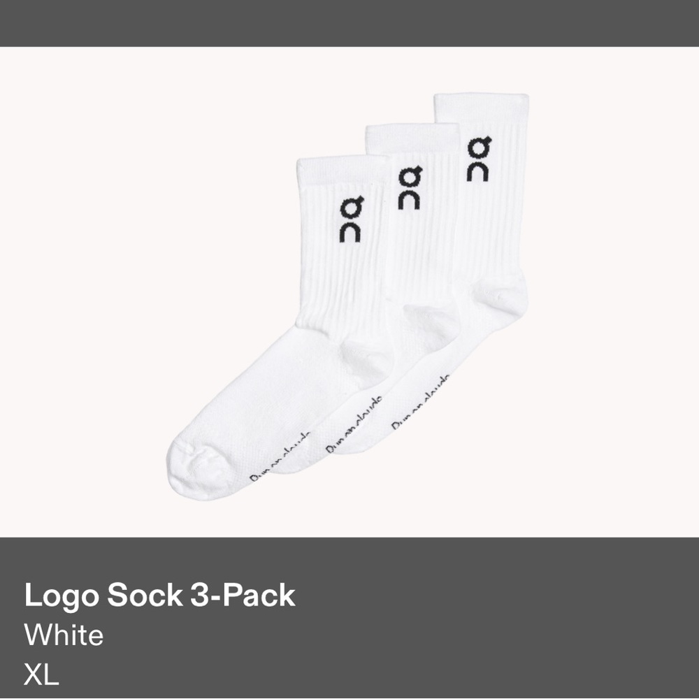 On Running Logo Socks Mens, XL - White